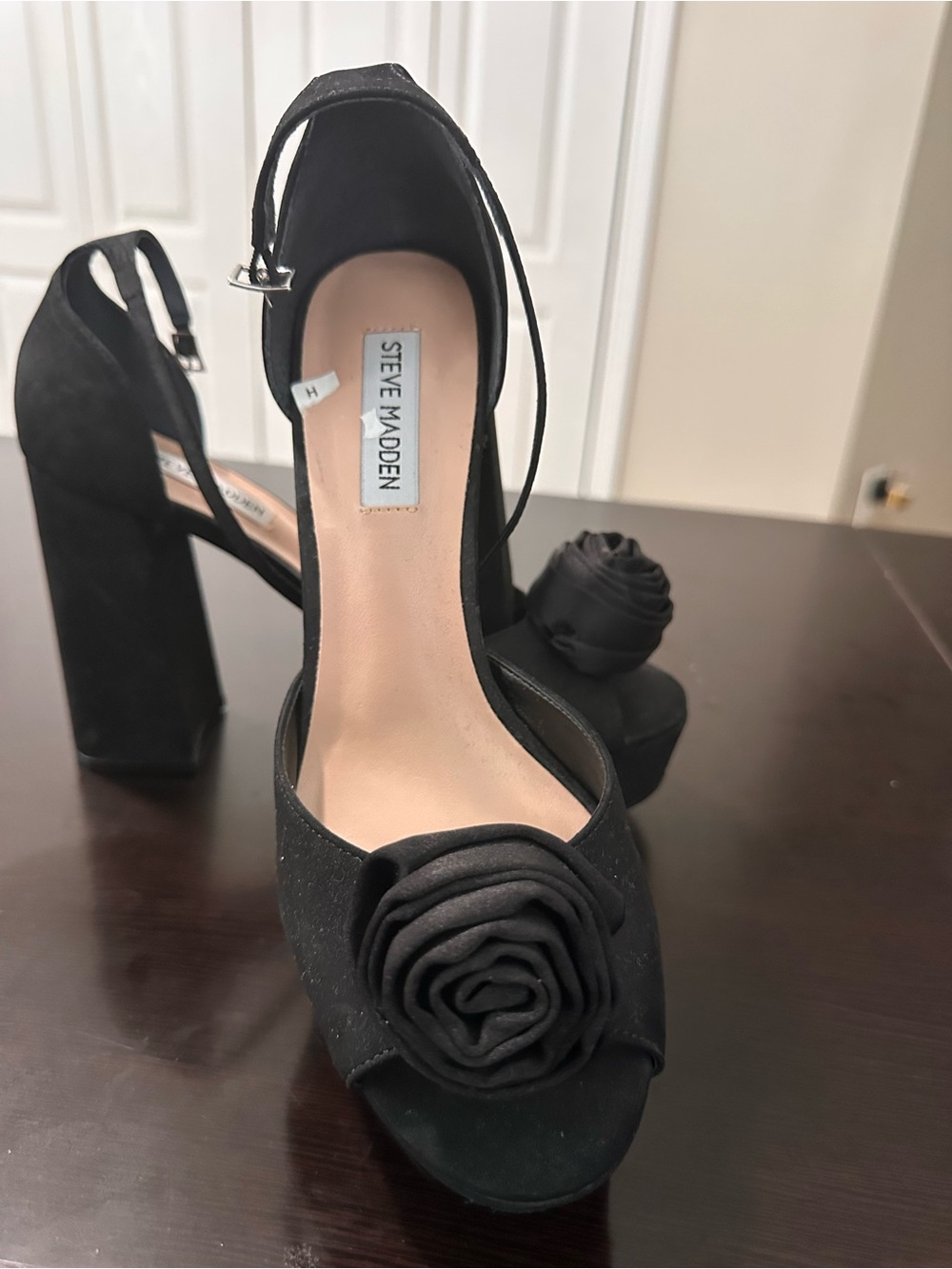 Steve Madden Black Suede Block Heels with Floral Applique